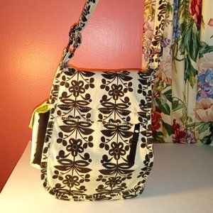 100% Cotton Black White and Yellow Crossbody Handbag Made in VIETNAM